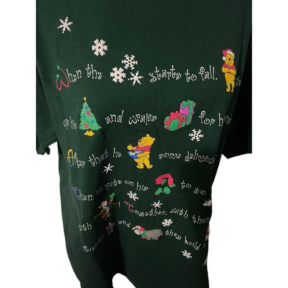 VTG Disney Winnie the Pooh Tigger Piglet Holiday Graphic T-Shirt Green Sz Large - Picture 5 of 14